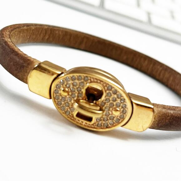 Fossil Rose Gold & Pave Crystal Leather Turnlock Bracelet - Picture 2 of 6